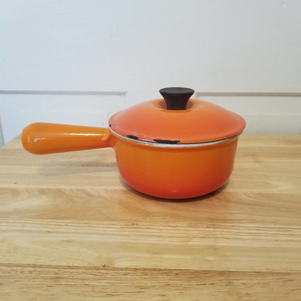 Le Creuset Burt Orange Cast Iron #14 Pan With Lid Enamel 2 Cup